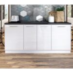 T Designo Emilia  Mutfak  Alt Modül 200 cm Beyaz - Antrasit Tezgah Dahil - Görsel 2