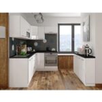 T Designo Emilia  Mutfak  Alt Modül 200 cm Beyaz - Antrasit Tezgah Dahil - Görsel 3