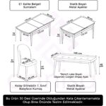 Roe Serisi Açılabilir 80X132 Beyaz Mermer Desen Mutfak Masası Takımı 4 Sandalye 1 Bench - Görsel 5