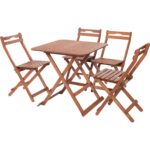Modermo Ahşap Katlanır Masa (108) + 4 Adet Ahşap Katlanır Sandalye (110)