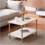 İntergo Orta Sehpa Dikdörtgen Ahşap Ayaklı Iki Katlı Gazetelikli Beyaz