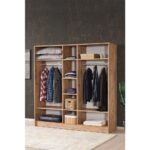 Aeka AE-3059 Diva 5 Kapaklı Çok Amaçlı Askılıklı Raflı Bölmeli Atlantik Çam ve Antrasit Gardırop 180 cm - Görsel 2