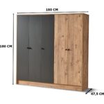 Aeka AE-3059 Diva 5 Kapaklı Çok Amaçlı Askılıklı Raflı Bölmeli Atlantik Çam ve Antrasit Gardırop 180 cm - Görsel 3