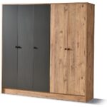 Aeka AE-3059 Diva 5 Kapaklı Çok Amaçlı Askılıklı Raflı Bölmeli Atlantik Çam ve Antrasit Gardırop 180 cm - Görsel 4