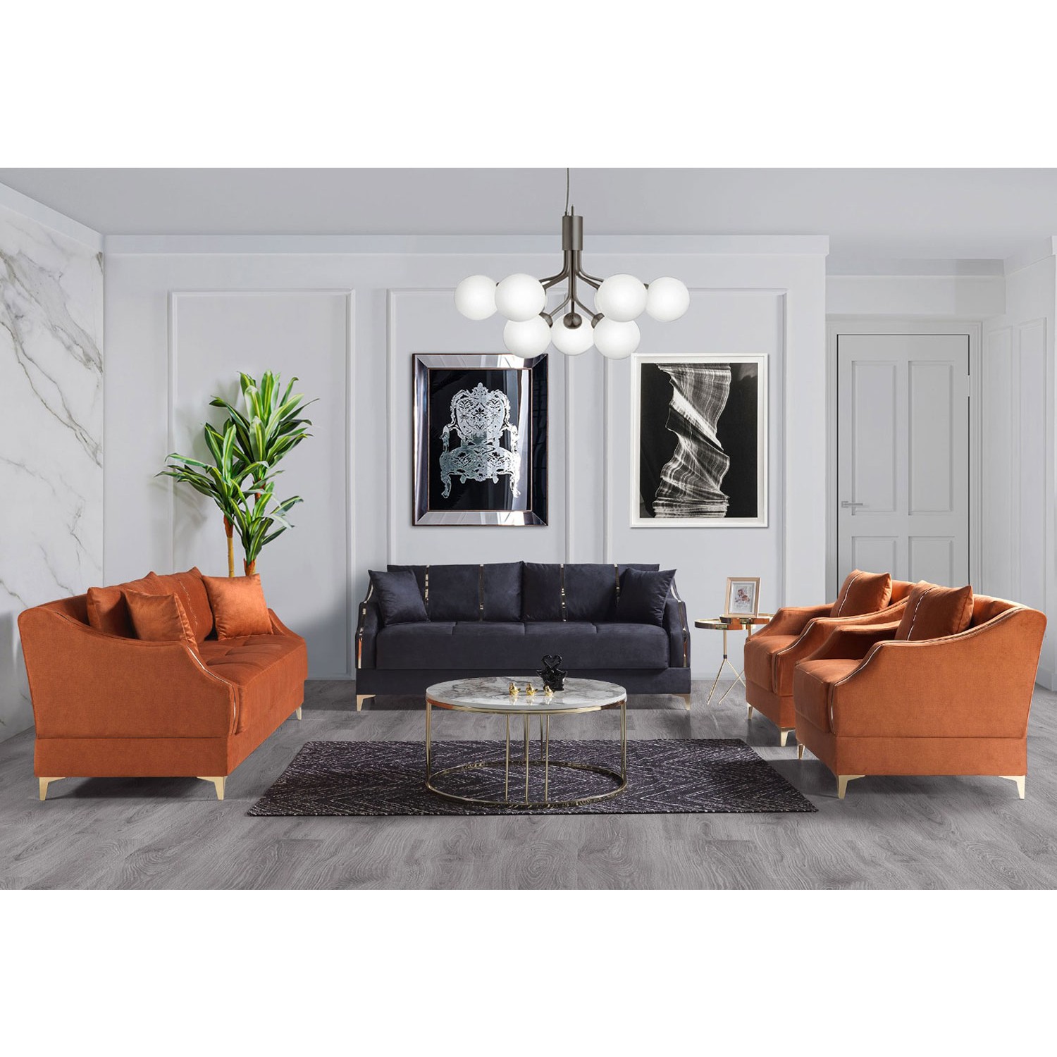 110000517334846.jpg Eymense Almoda Çekyatlı Koltuk Takımı Kiremit Antrasit 3+3+1+1 - Görsel 1