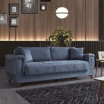 Eymense Lizbon Çekyatlı Mavi Üçlü Kanepe Çekyat