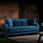 Eymense Asya Çekyatlı Mavi Üçlü Kanepe Çekyat