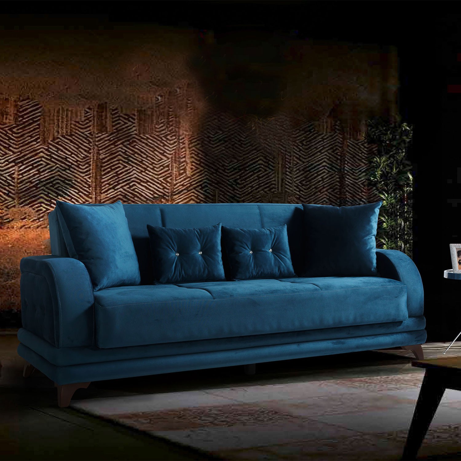 110000520522694.jpg Eymense Asya Çekyatlı Mavi Üçlü Kanepe Çekyat - Görsel 1