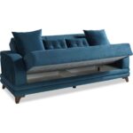 Eymense Asya Çekyatlı Mavi Üçlü Kanepe Çekyat - Görsel 2