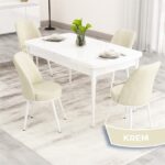 Canisa Nix Serisi Açılabilir 70X114 Beyaz Mutfak Masası Takımı ve 4 Sandalye