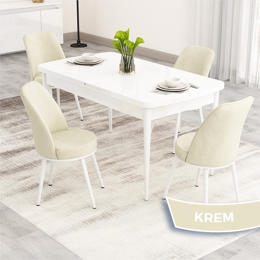 110000527684324.jpg Canisa Nix Serisi Açılabilir 70X114 Beyaz Mutfak Masası Takımı ve 4 Sandalye - Görsel 1