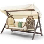 Hier Swing Saltanat Ahşap Rattan Salıncak Dış Mekan Bahçe Balkon ve Teras Salıncağı Krem