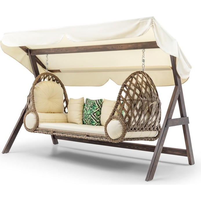 110000528202854.jpg Hier Swing Saltanat Ahşap Rattan Salıncak Dış Mekan Bahçe Balkon ve Teras Salıncağı Krem - Görsel 1