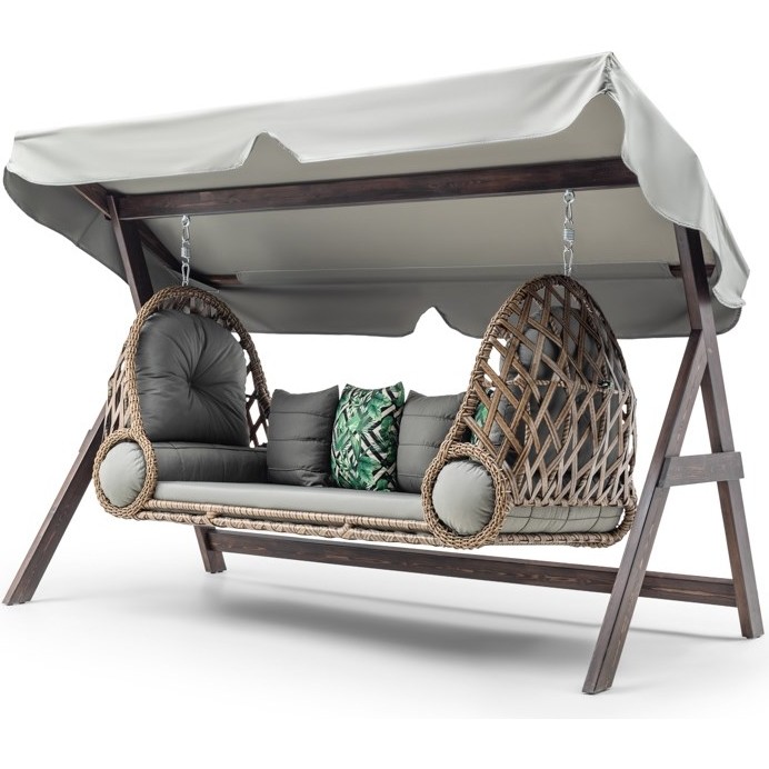 110000528260323.jpg Hier Swing Saltanat Ahşap Rattan Salıncak Dış Mekan Bahçe Balkon ve Teras Salıncağı Gri - Görsel 1