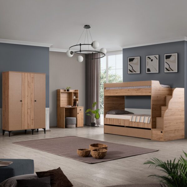 Setay Ranza, Rustik Yavrulu Ranza, Hazeran Desen Kaplama, 3 Kapılı Dolap, Çalışma Masası