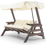 Viranze Ahşap Belek Swing 3 Kişilik Ahşap Dış Mekan Bahçe Balkon ve Teras Salıncağı Krem - Görsel 3