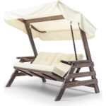 Viranze Ahşap Belek Swing 3 Kişilik Ahşap Dış Mekan Bahçe Balkon ve Teras Salıncağı Krem