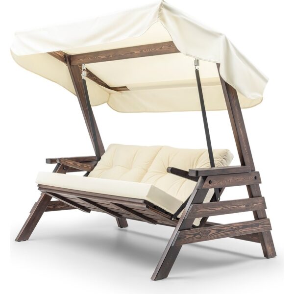 Viranze Ahşap Belek Swing 3 Kişilik Ahşap Dış Mekan Bahçe Balkon ve Teras Salıncağı Krem