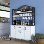 Rani JE130 Kahve Köşesi Çok Amaçlı Dolap 4 Kapaklı 1 Çekmeceli Kiler Mutfak Dolabı Beyaz