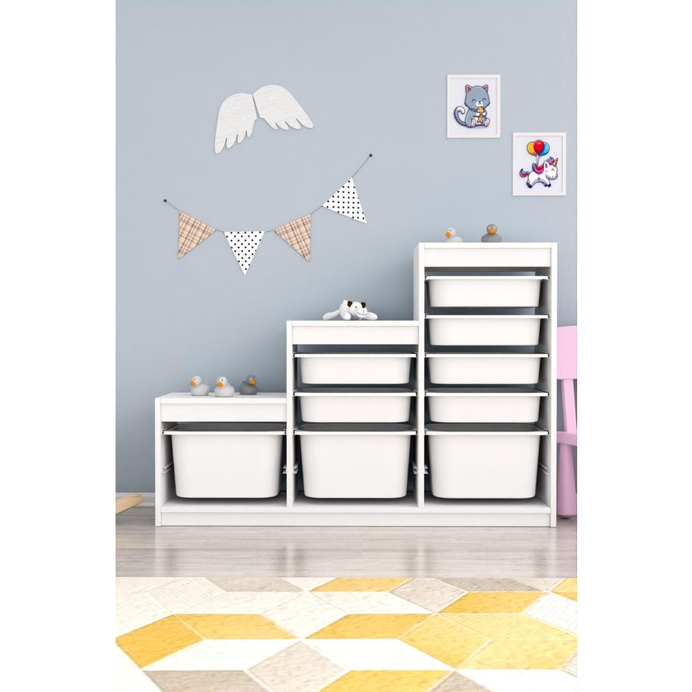 110000529410047.jpg Swiss Beyaz Sepetli Beyaz Gövde Çok Amaçlı Dolap - Görsel 1