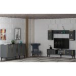 Demonte Dekor Doruk Tv Ünitesi ve Konsol 2'li Salon Takımı Antrasit Altın