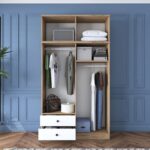 Rani BA121 Geniş Gardırop Elbise Dolabı 8 Kapaklı 2 Çekmeceli 1 Raflı 2 Askılı Sepet Ceviz - Beyaz - Görsel 3