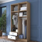 Rani BA121 Geniş Gardırop Elbise Dolabı 8 Kapaklı 2 Çekmeceli 1 Raflı 2 Askılı Sepet Ceviz - Beyaz - Görsel 5