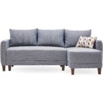 Enza Home Smart Yataklı Köşe Takımı, Büyük, Keten Dokulu - Lacivert