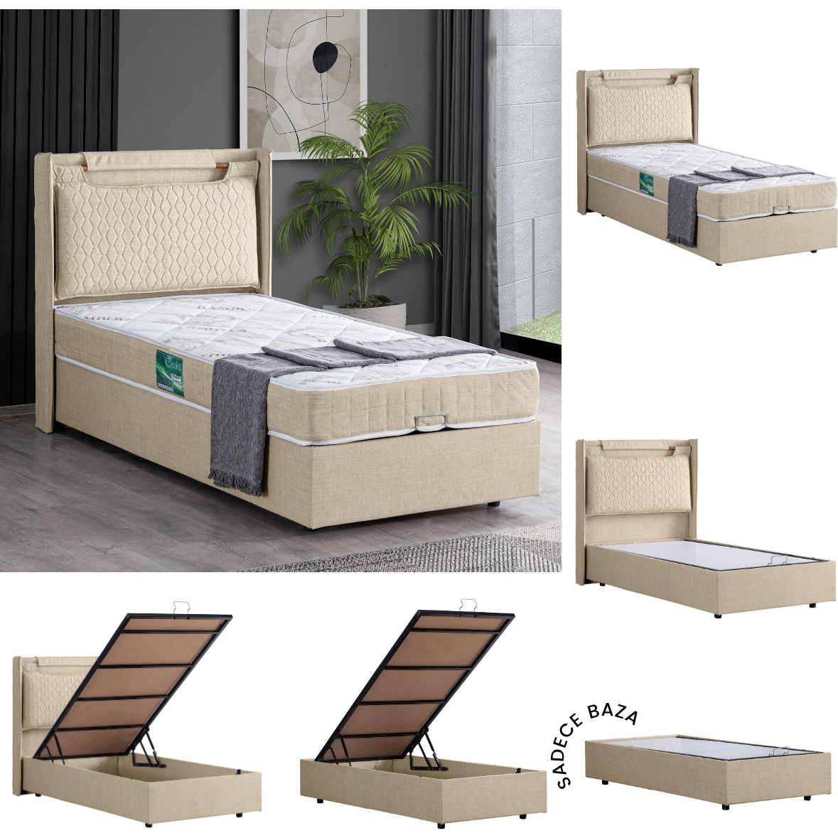 110000563709211.jpg Setay Zagreb Tek Kişilik Mdf Baza - Krem (Başlık-Yatak Hariç) - Görsel 1