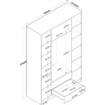 Rani BA131 Geniş Gardırop Elbise Dolabı Aynalı Kapaklı 2 Çekmeceli 13 Raflı 1 Askılı Sepet Ceviz - Beyaz - Görsel 2