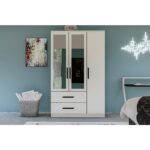 Metalia Gm 177 Modena 3 Kapı 2 Çekmeceli Aynalı Siyah Kulplu Beyaz Gardırop