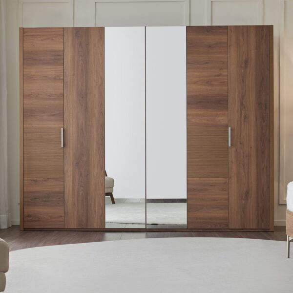 Enza Home Pavia 6 Kapaklı Aynalı Gardırop - Ceviz