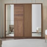 Enza Home Pavia Sürgü Kapaklı Aynalı Gardırop - Ceviz