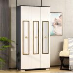 Nora (C) 3 Kapaklı Gardırop ve Çok Amaçlı Dolap Antrasit-Beyaz-Altın - Görsel 2