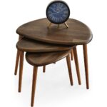 Faw Decor Doğal Ahşap Zigon Sehpa 3'lü Set, Modern Masif Yan Sehpa