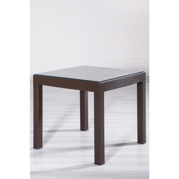 Mobetto Rattan 80X80 Camlı Kahve Masa - Bahçe&balkon&teras