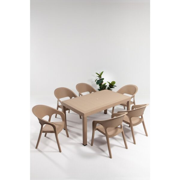 Sandalie Garden Large 90X150CM Rattan Cappucino Masa Takımı Bahçe&balkon - 1 Masa 6 Sandalye