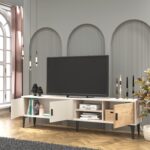 Cool Home Marin Tv Ünitesi Tv Sehpası 180 cm Çizgi Desenli , Raflı , Sis Gri - Görsel 3