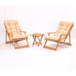 Meya Dekor Simona Grand Şezlong 2+1 Ahşap Bahçe Balkon Teras Mobilyası Katlanır Şezlong Masa Seti