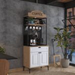 Rani JE157 Işıklı Kahve Köşesi Membran Kapaklı Çekmeceli Çok Amaçlı Mutfak Dolabı Sepet Ceviz - Beyaz - Görsel 4