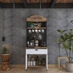 Rani JE157 Işıklı Kahve Köşesi Membran Kapaklı Çekmeceli Çok Amaçlı Mutfak Dolabı Sepet Ceviz - Beyaz - Görsel 5