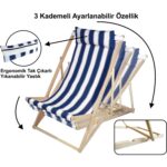 Asudehome Ev Gereçleri Ahşap Katlanır Şezlong Bahçe/balkon/teras/plaj 3 Kademe Ayarlı Balıkçı Tv Koltuğu Şezlong-Mavi - Görsel 3