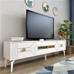 Demonte Dekor 3 Kapaklı, Şık, Kullanışlı Ceneyra Tv Ünitesi Beyaz-Altın