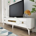 Demonte Dekor 3 Kapaklı, Şık, Kullanışlı Ceneyra Tv Ünitesi Beyaz-Altın - Görsel 3