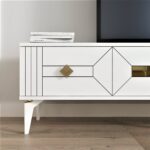 Demonte Dekor 3 Kapaklı, Şık, Kullanışlı Ceneyra Tv Ünitesi Beyaz-Altın - Görsel 4