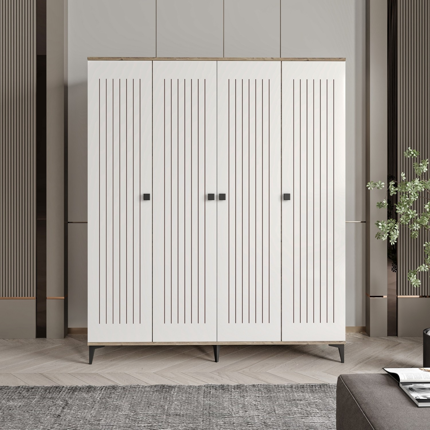 110000626794558-1.jpg Afilli Arya 4 Kapaklı Gardrop Tamamı Mdf( Atlas Çam Beyaz ) - Görsel 1