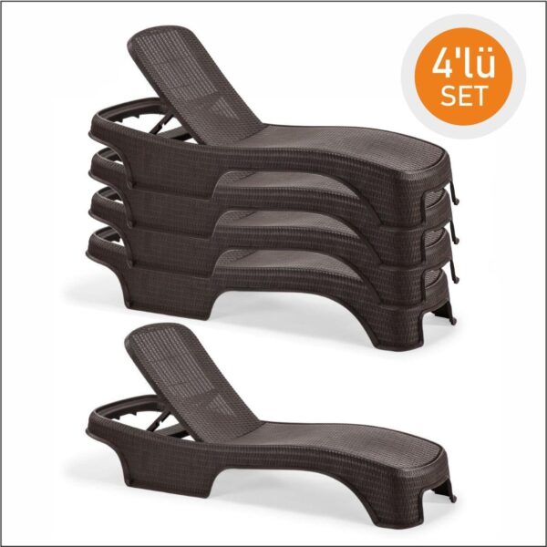 Peronline Brezza Royal Rattan Bahçe Havuz Şezlong Kahverengi 4 Adet