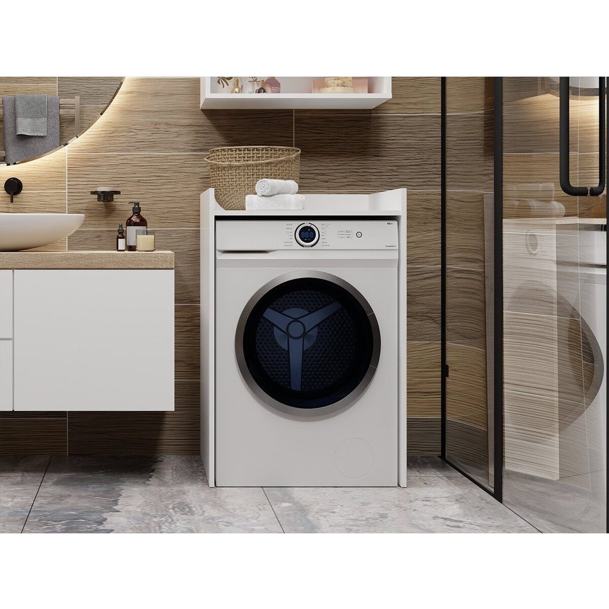 110000637027053.jpg T Designo Ulya Banyo Dolabı-Çok Amaçlı-Çamaşır Makinesi Dolabı-Beyaz - Görsel 1