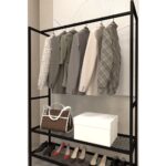 Aju Gardırop Açık Elbise Askılığı Ayakkabılık Metal Butik Askılık 2raflı Çok Amaçlı Modern Elbise Dolabı - Görsel 5