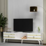 Demonte Dekor Pelin Tv Sehpası Beyaz-Altın - Görsel 2